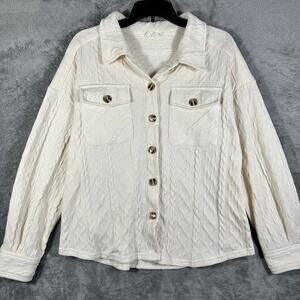 Newin Women's S Sweater Linen White Cable Knit‎ Buttoned Pockets
